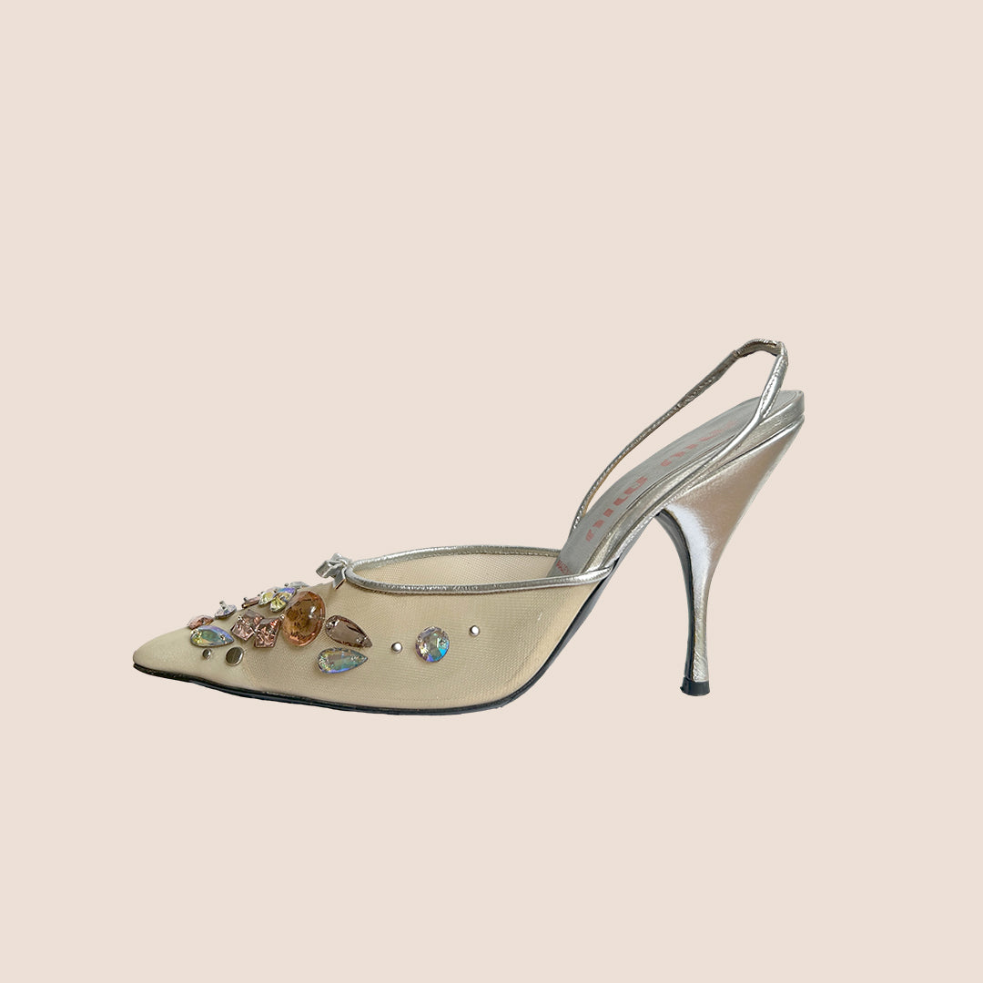 MIU MIU 2000 SILVER GEM STRAP SANDALS