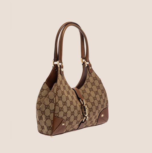 GUCCI BROWN GG CANVAS & LEATHER BARDOT BAWG
