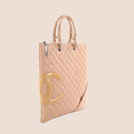 CHANEL 2005 BEIGE ELONGATED CAMBON TOTE BAG