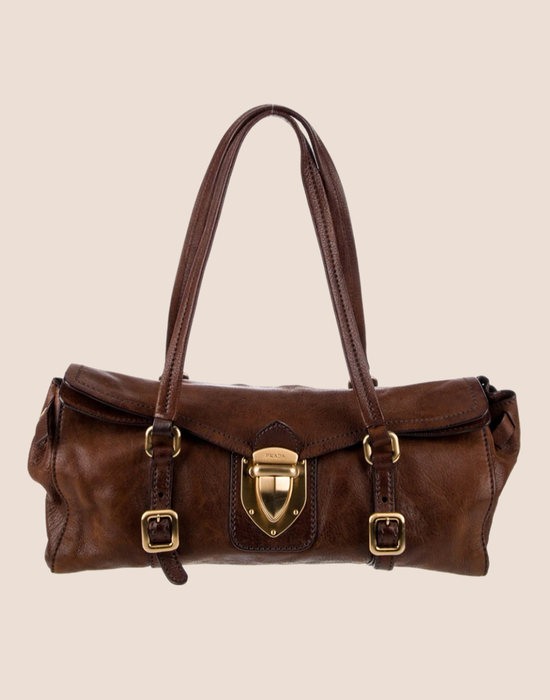 PRADA 2000 BROWN LEATHER FLAP SATCHEL