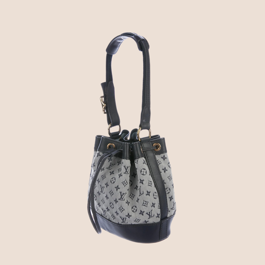 LOUIS VUITTON GREY & BLUE MINI LIN NOELIE BUCKET BAG