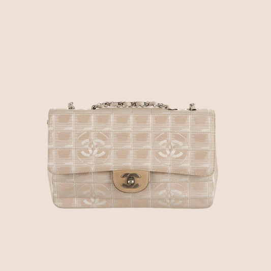 CHANEL 2003 TRAVEL LINE BEIGE CANVAS FLAP BAG