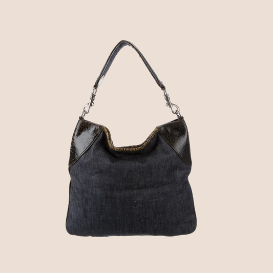 MIU MIU 2000 DENIM PATCHWORK HOBO BAG