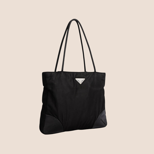 PRADA 2000 BLACK NYLON LEATHER TRIM TOTE BAG