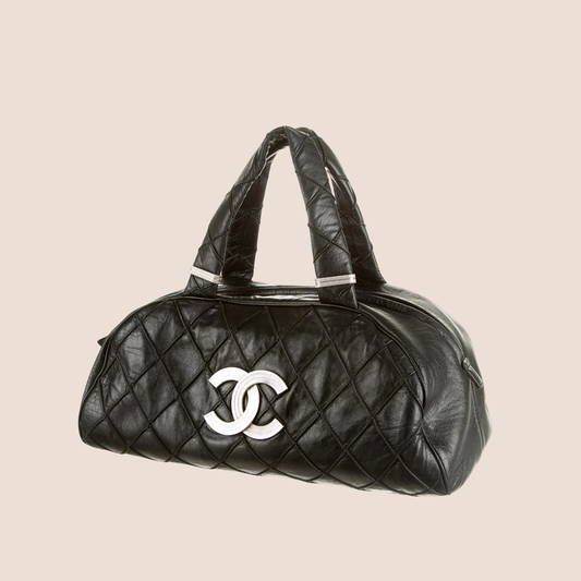CHANEL 2000 BLACK QUILTED LEATHER BOWLER BAG