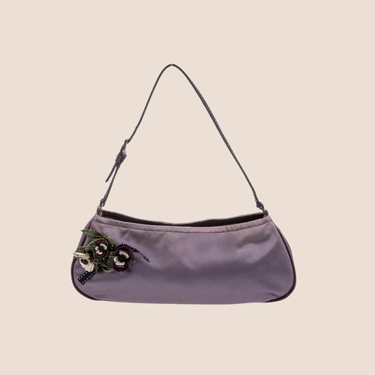 PRADA PURPLE SATIN FLOWER SHOULDER BAG
