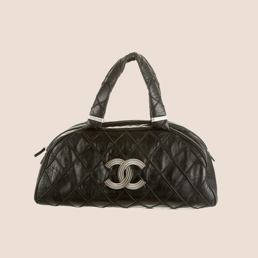 CHANEL 2000 BLACK QUILTED LEATHER BOWLER BAG