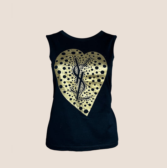 YVES SAINT LAURENT 1990s GOLD YSL LOGO TANK TOP