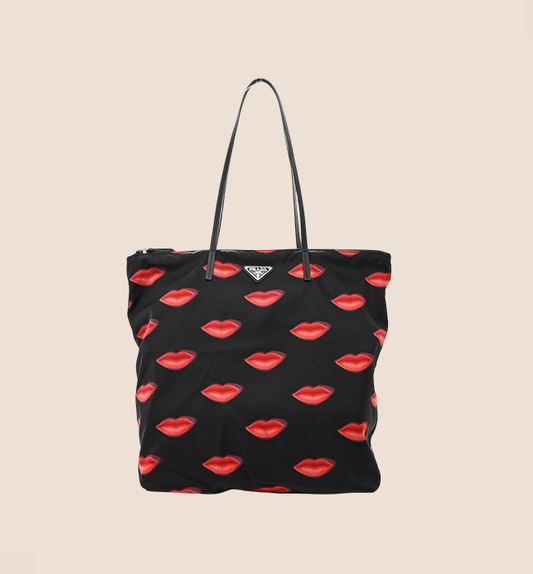 PRADA BLACK TESSUTO NYLON LIP TOTE BAG