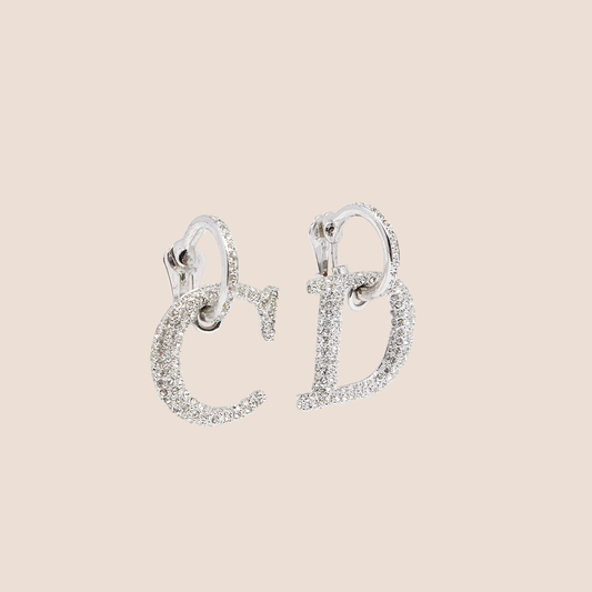 CHRISTIAN DIOR CRYSTAL LOGO C & D DROP EARRINGS