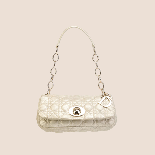 CHRISTIAN DIOR SILVER GLITTER CANNAGE RENDEZ-VOUS BAGUETTE BAG