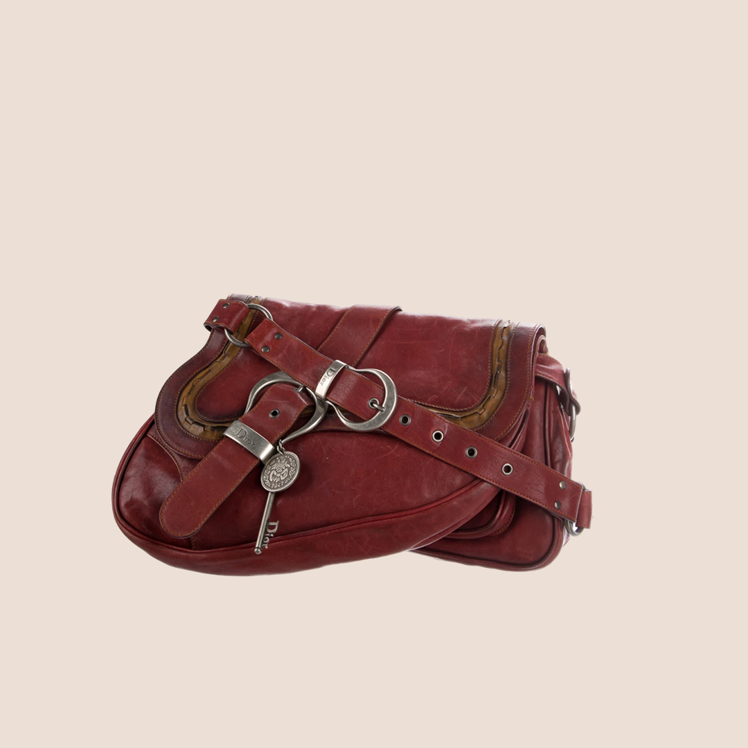 CHRISTIAN DIOR 2006 RED LEATHER DOUBLE MINI GAUCHO BAG