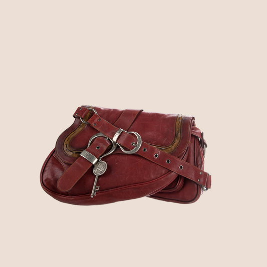 CHRISTIAN DIOR 2006 RED LEATHER DOUBLE MINI GAUCHO BAG