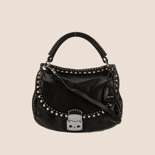 MIU MIU 2000 BLACK LEATHER STUDDED SHOULDER BAG