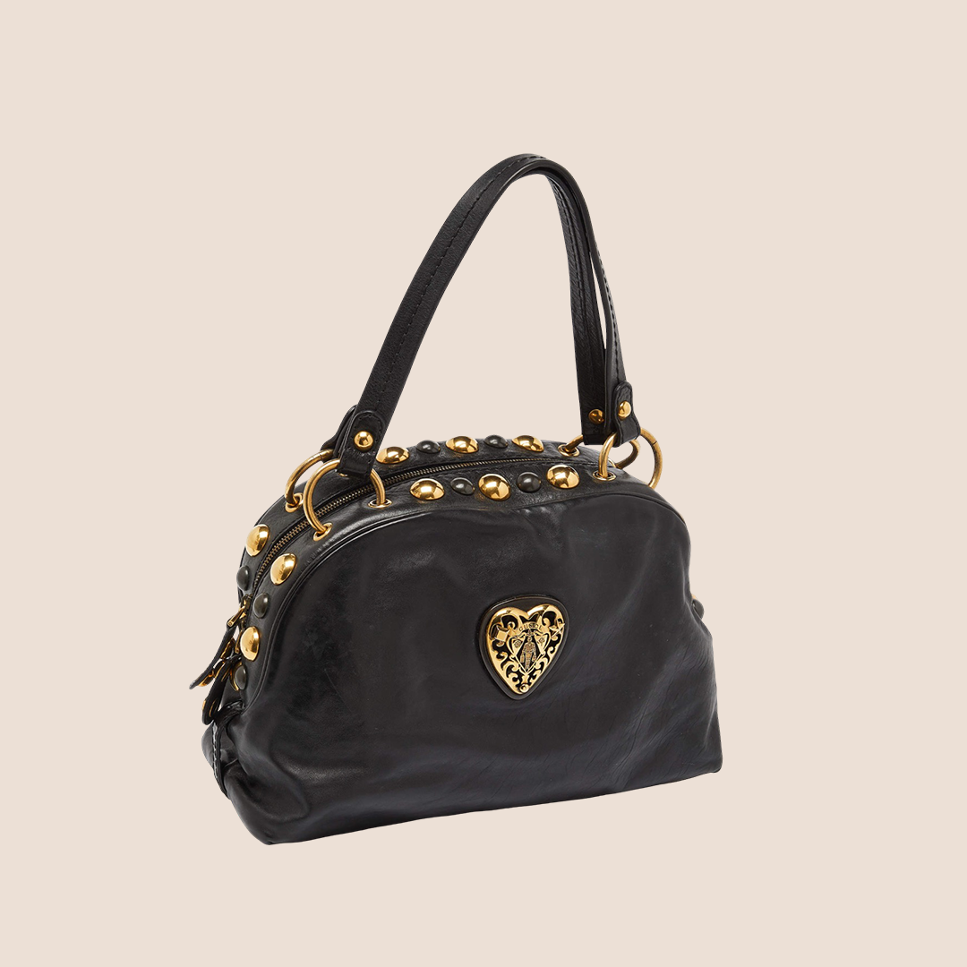 GUCCI BLACK LEATHER STUDDED BABOUSKA DOME BAG