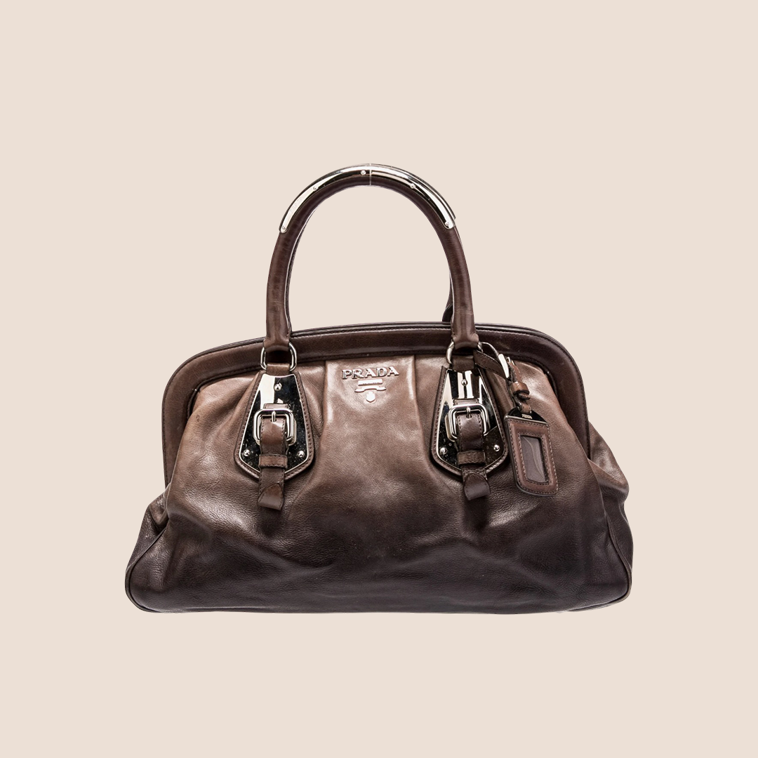 PRADA 2000 BROWN GLACE MORDORE FRAME BAG
