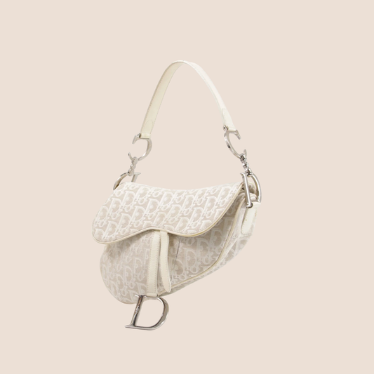 CHRISTIAN DIOR WHITE & CREAM TROTTER SADDLE BAG