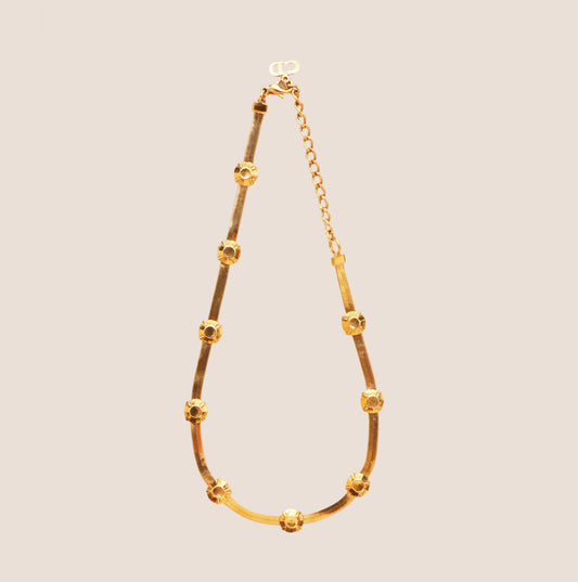 CHRISTIAN DIOR GOLD STUD SNAKE CHAIN NECKLACE