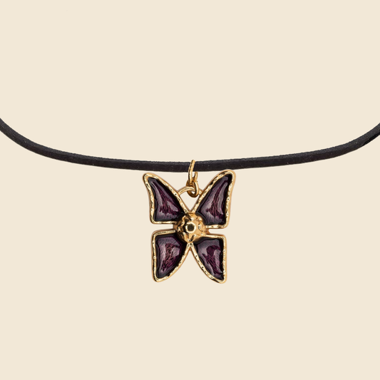 YVES SAINT LAURENT 1990s GOLD & PURPLE BUTTERFLY CHOKER