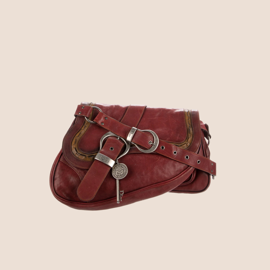 CHRISTIAN DIOR 2006 RED LEATHER DOUBLE MINI GAUCHO BAG