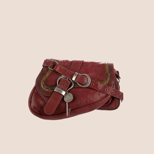 CHRISTIAN DIOR 2006 RED LEATHER DOUBLE MINI GAUCHO BAG