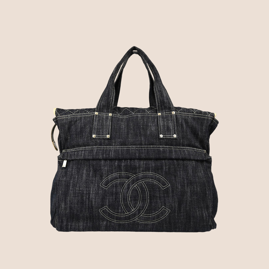 CHANEL 2006 CC STITCH BLUE DENIM TOTE BAG