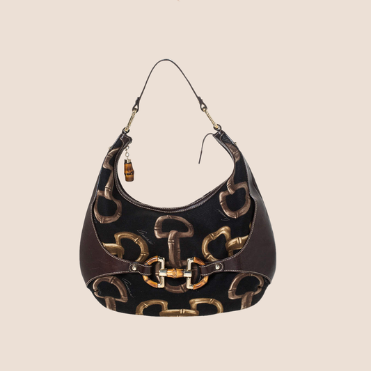 GUCCI BROWN & BLACK AMALFI HORSEBIT HOBO BAG