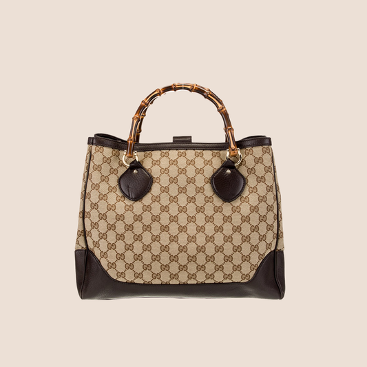 GUCCI BROWN GG MONOGRAM CANVAS DIANA TOTE BAG