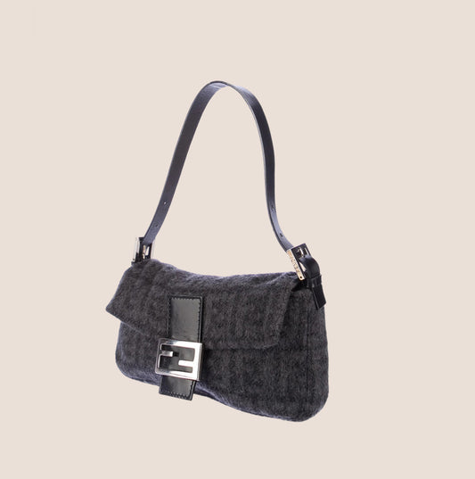 FENDI GREY ZUCCA WOOL BAGUETTE BAG