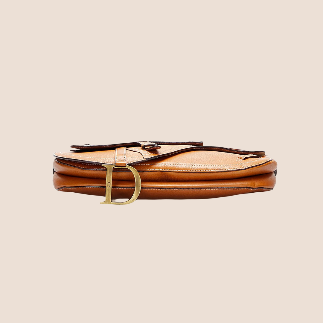 CHRISTIAN DIOR BROWN LEATHER SADDLE CROSSBODY FLAP BAG
