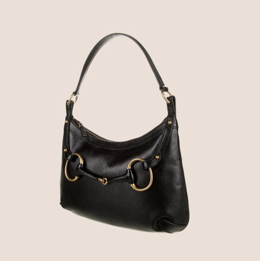 GUCCI BLACK LEATHER HORSEBIT HOBO BAG