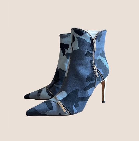 CHRISTIAN DIOR 2000 BLUE CAMOUFLAGE PRINT BOOTIES