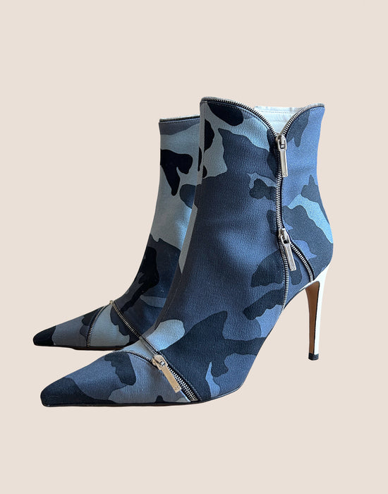 CHRISTIAN DIOR 2000 BLUE CAMOUFLAGE PRINT BOOTIES