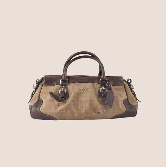 PRADA 2000 BROWN JACQUARD LOGO DOCTOR BAG