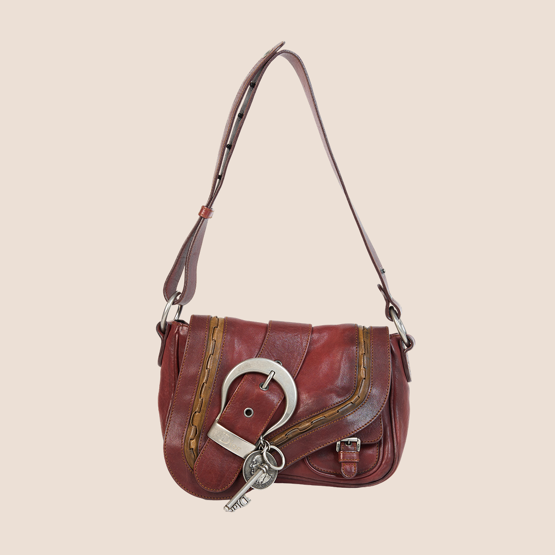 CHRISTIAN DIOR 2006 RED LEATHER MINI GAUCHO BAG
