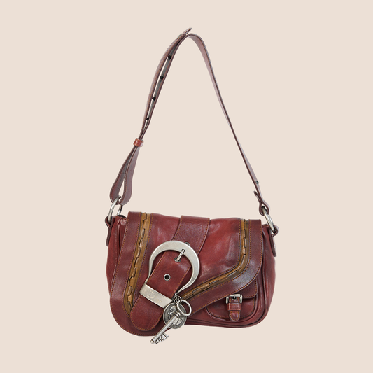 CHRISTIAN DIOR 2006 RED LEATHER MINI GAUCHO BAG