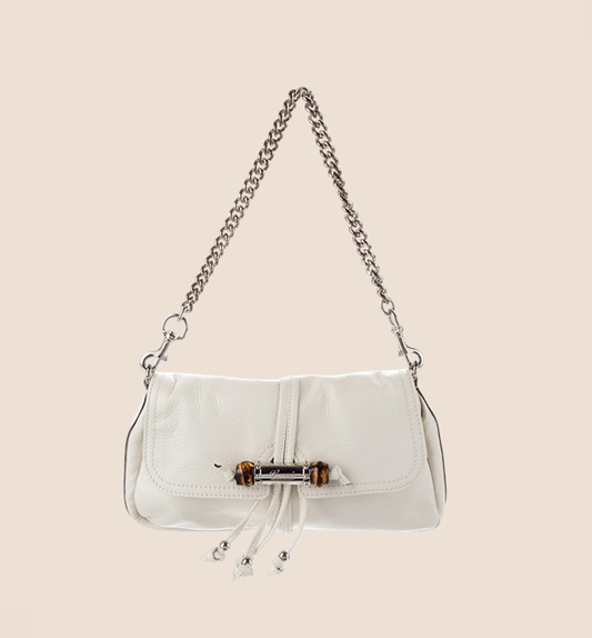 GUCCI WHITE CROISETTE BAMBOO SHOULDER BAG