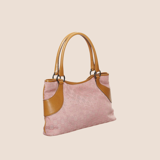 GUCCI PINK & BEIGE MONOGRAM CANVAS & LEATHER MINI TOTE BAG