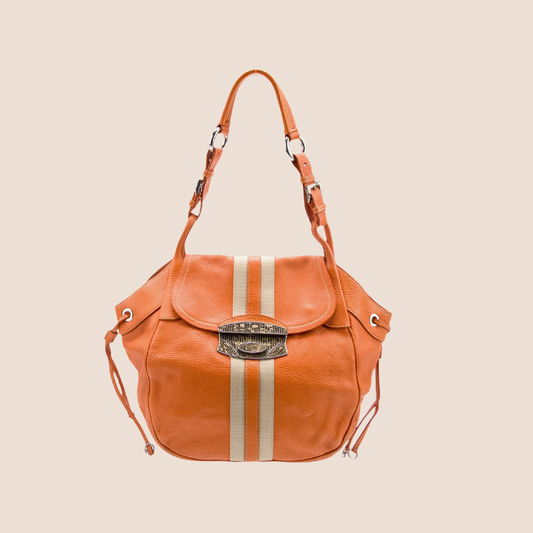 PRADA 2000 ORANGE VITELLO LEATHER & NYLON STRIPE HOBO BAG
