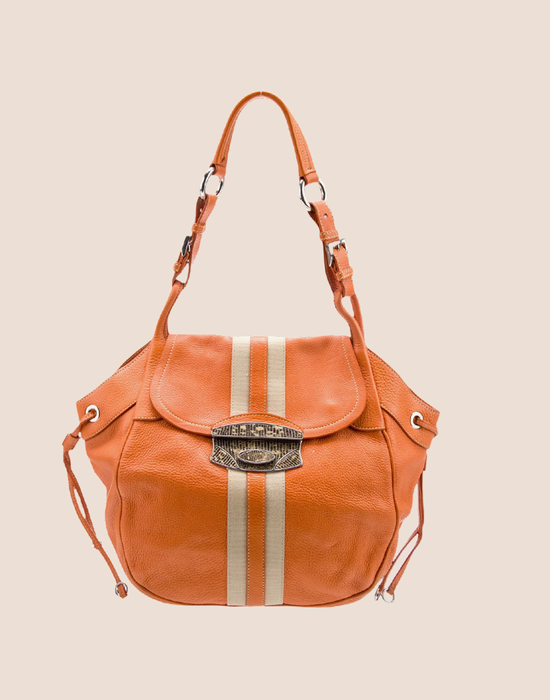 PRADA 2000 ORANGE VITELLO LEATHER & NYLON STRIPE HOBO BAG