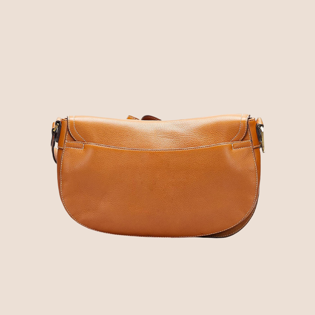CHRISTIAN DIOR BROWN LEATHER SADDLE CROSSBODY FLAP BAG