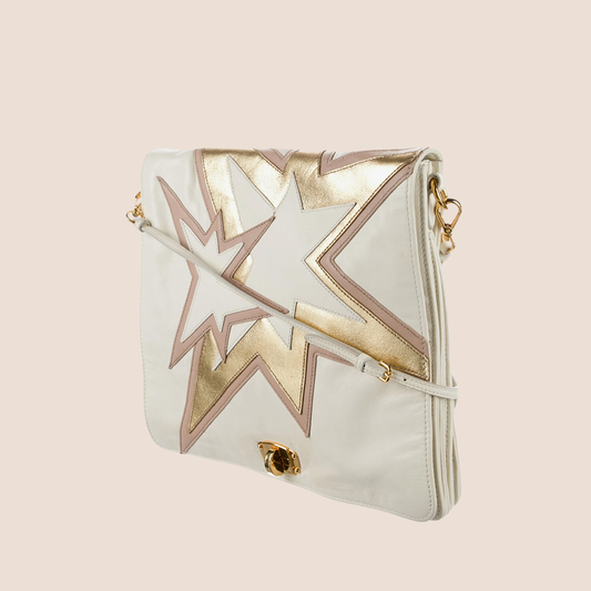 MIU MIU 2000 STAR WHITE LEATHER FLAP BAG