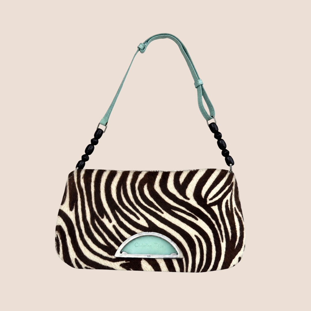 CHRISTIAN DIOR PONY HAIR ZEBRA PRINT MALICE SHOULDER BAG