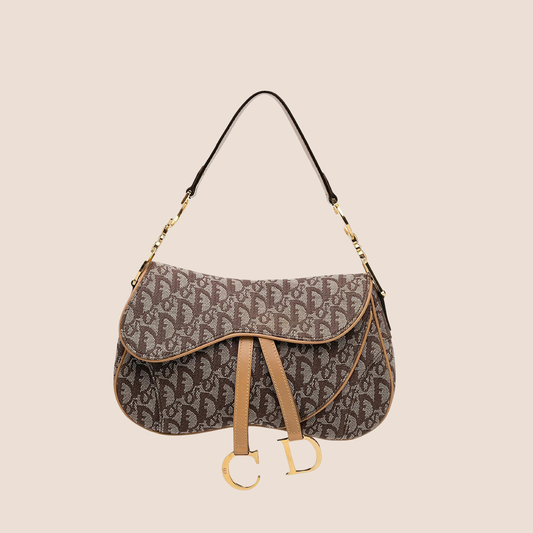 CHRISTIAN DIOR 2002 BROWN & BEIGE TROTTER DOUBLE SADDLE BAG