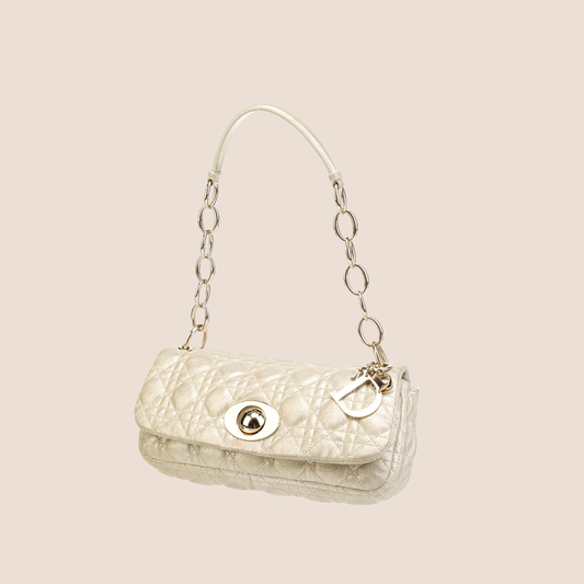 CHRISTIAN DIOR SILVER GLITTER CANNAGE RENDEZ-VOUS BAGUETTE BAG