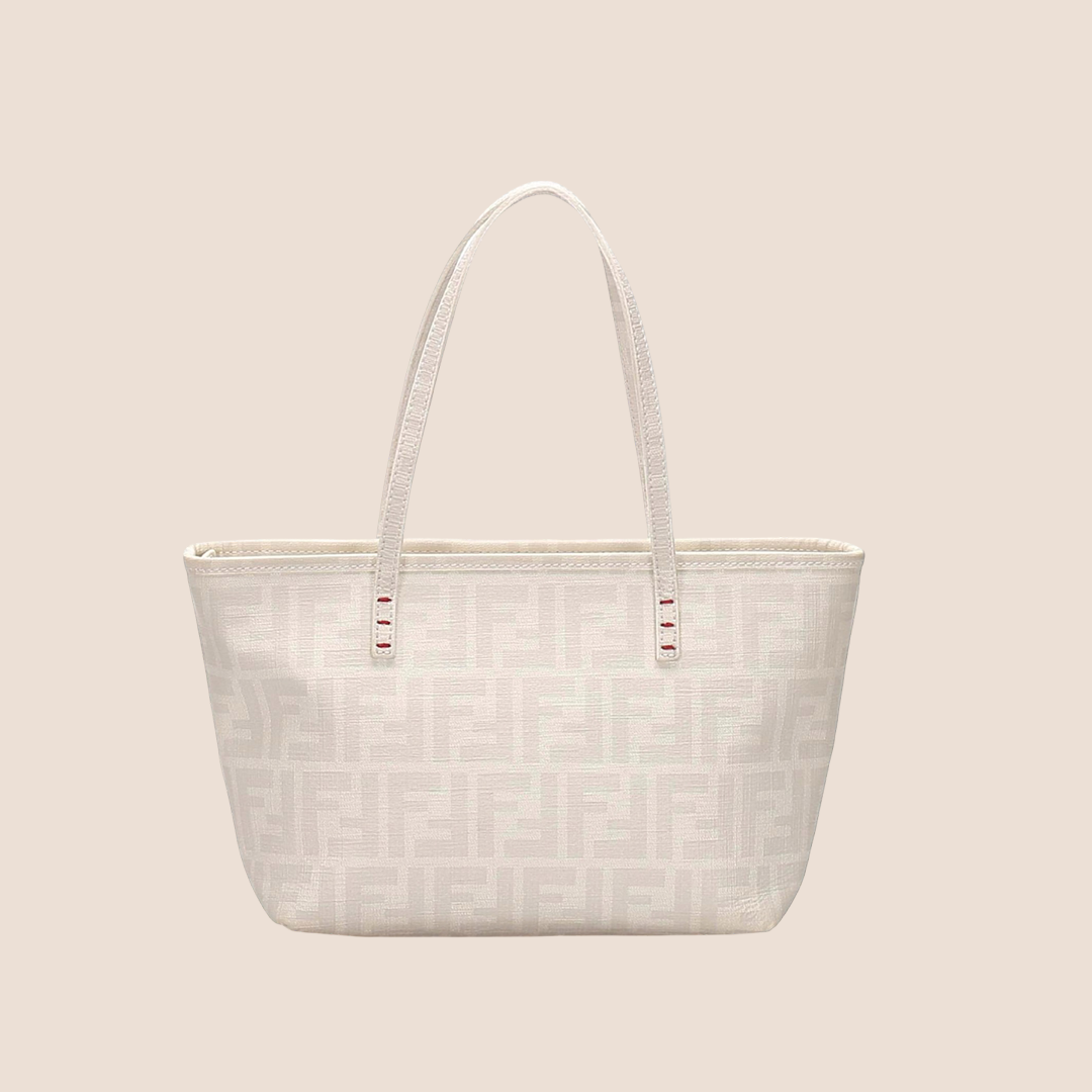 FENDI WHITE & BEIGE FLORAL ZUCCA SPALMATI TOTE BAG