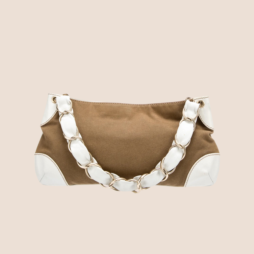 CHANEL 2003 BEIGE & WHITE OLSEN SHOULDER BAG