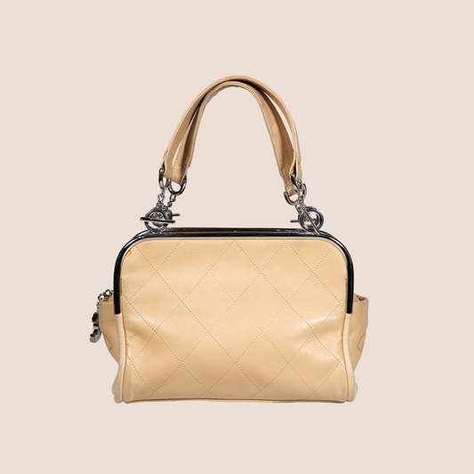 CHANEL 2002 BEIGE CC WILD STITCH FRAME HANDBAG