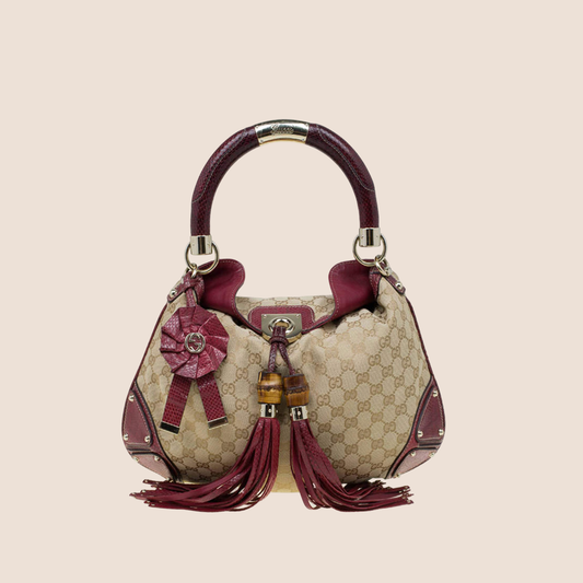 GUCCI BEIGE & RED GG CANVAS PYTHON INDY HOBO BAG