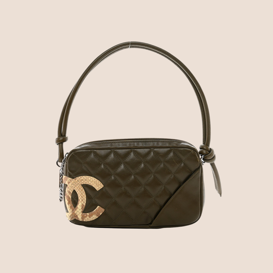 CHANEL 2005 KHAKI & PYTHON CC CAMBON POCHETTE BAG